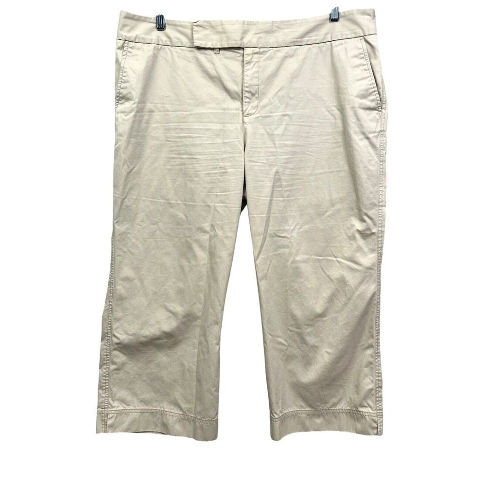 Eddie Bauer Womens Capri Pants Wide Leg Vashon Fit Slash Pocket Khaki Size 18*